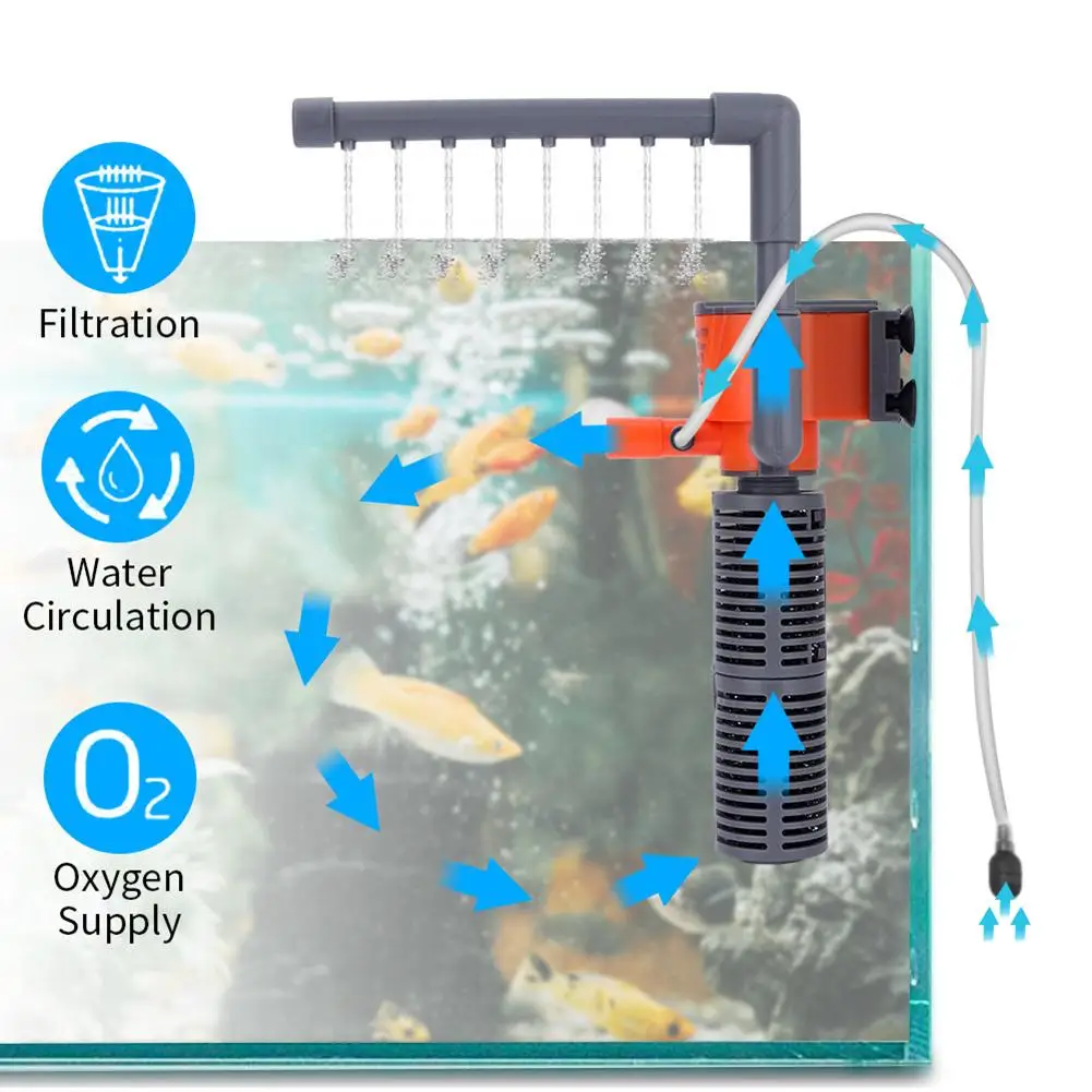 

3-in-1 Mini Filter Built-in Air Pump Filter Oxygen Supply Fish Tank Aquarium Accessories