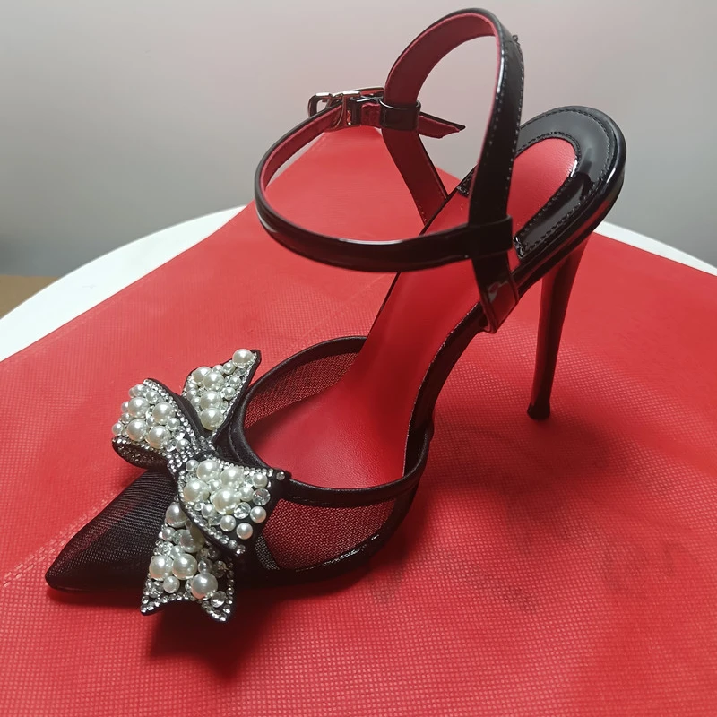 Mesh Sandals Women's 2023 Spring/Summer European and American Fashion Bow High Heels