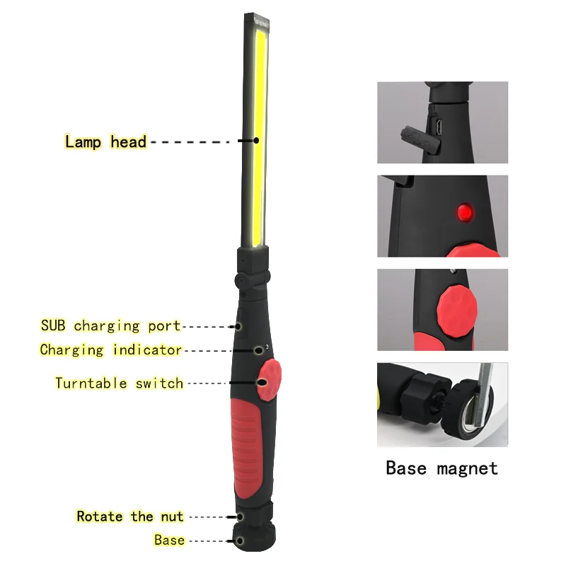 Handheld 4 Mode COB Work Light Adjustable Magnetic Inspection USB Rechargeable Torch Flashlight for Camping Hiking Working | Освещение