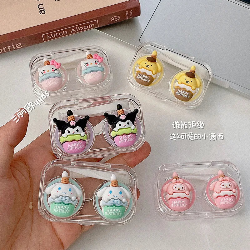

Sanrio My Melody Hello Kitty Cinnamoroll Kuromi Мультяшные куклы с контактами для милых девушек контактные линзы без винтовой крышки коробка для хранения