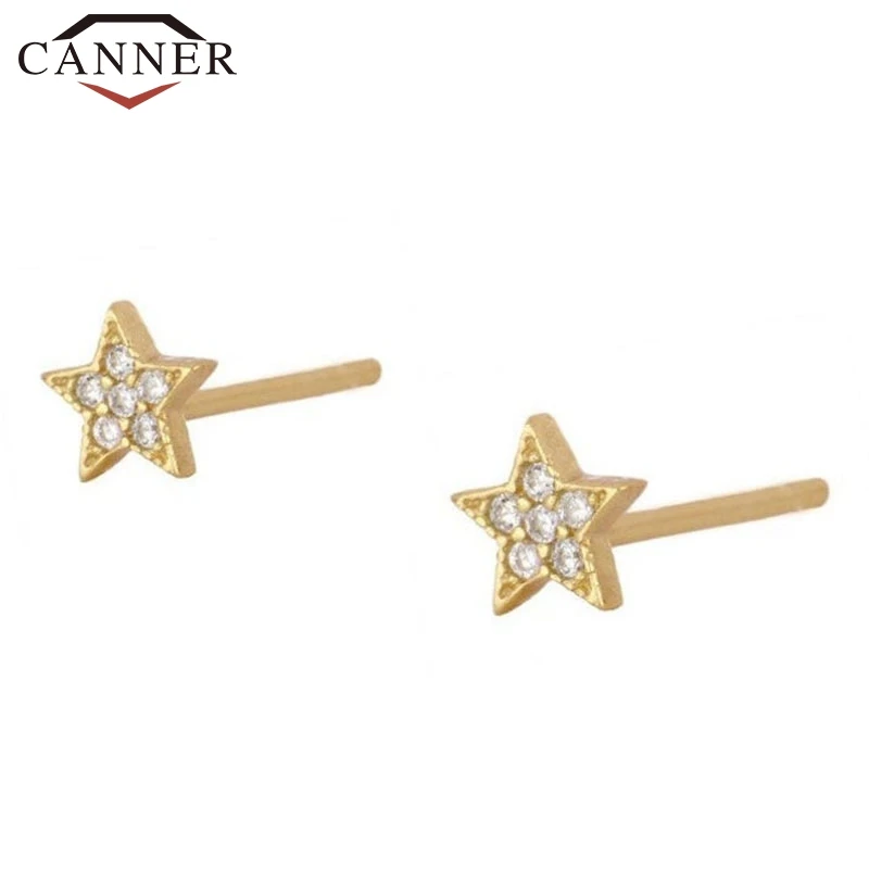

CANNER 100% 925 Sterling Silver Stud Earrings Crystal Zircon Small Cute Earring For Women Piercing Earings Jewelry pendientes