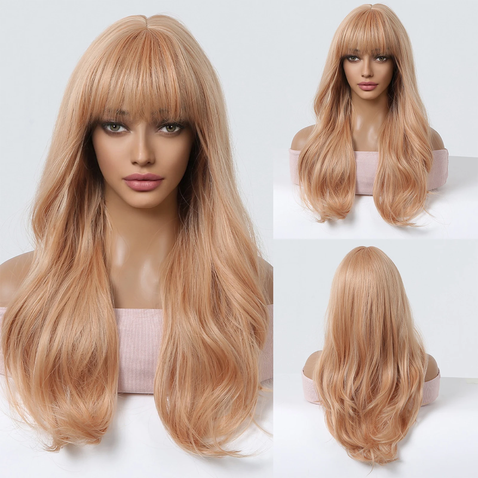 

Ombre Light Orange Synthetic Wigs Long Wavy Natural Hair Wigs with Bangs for Women Cosplay Lolita Wig Heat Resistant