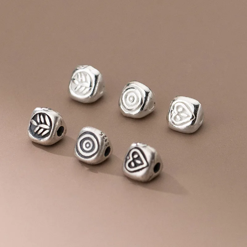 

2pcs/lot 925 Sterling Silver Cubic Triangle Shape Loose Beads 4.5mm Leaves/Heart Pattern Silver Spacer Beads DIY Jewelry Making