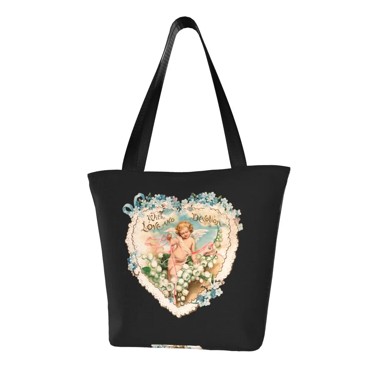 

Винтажная Сумка-тоут для покупок с забавным принтом в стиле Дня Святого Валентина, с иллюстрацией Купидона, моющаяся холщовая сумка-шоппер, сумка через плечо