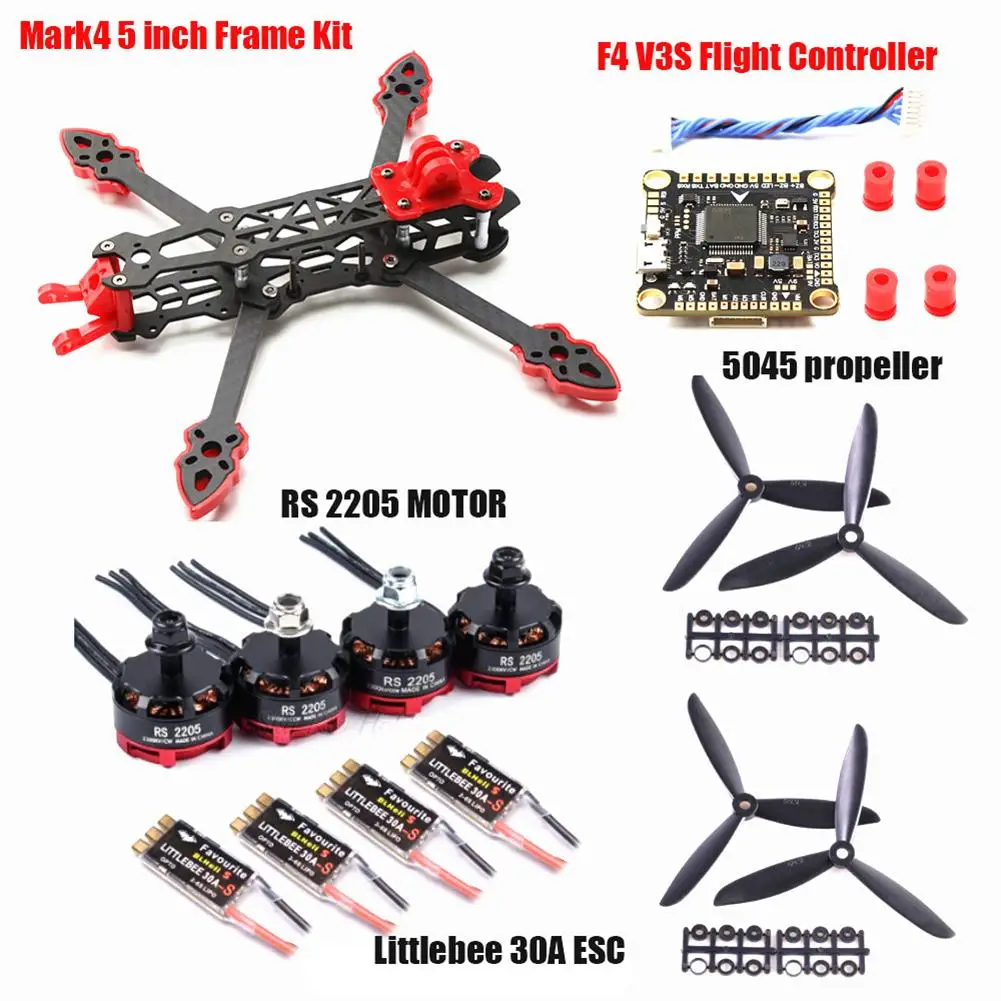 

Mark4 Hd Dji 5 дюймов Fpv карбоновая рамка 224 мм Колесная база бесщеточный двигатель Rs2205 F4 V3s Контроллер полета 30a Esc