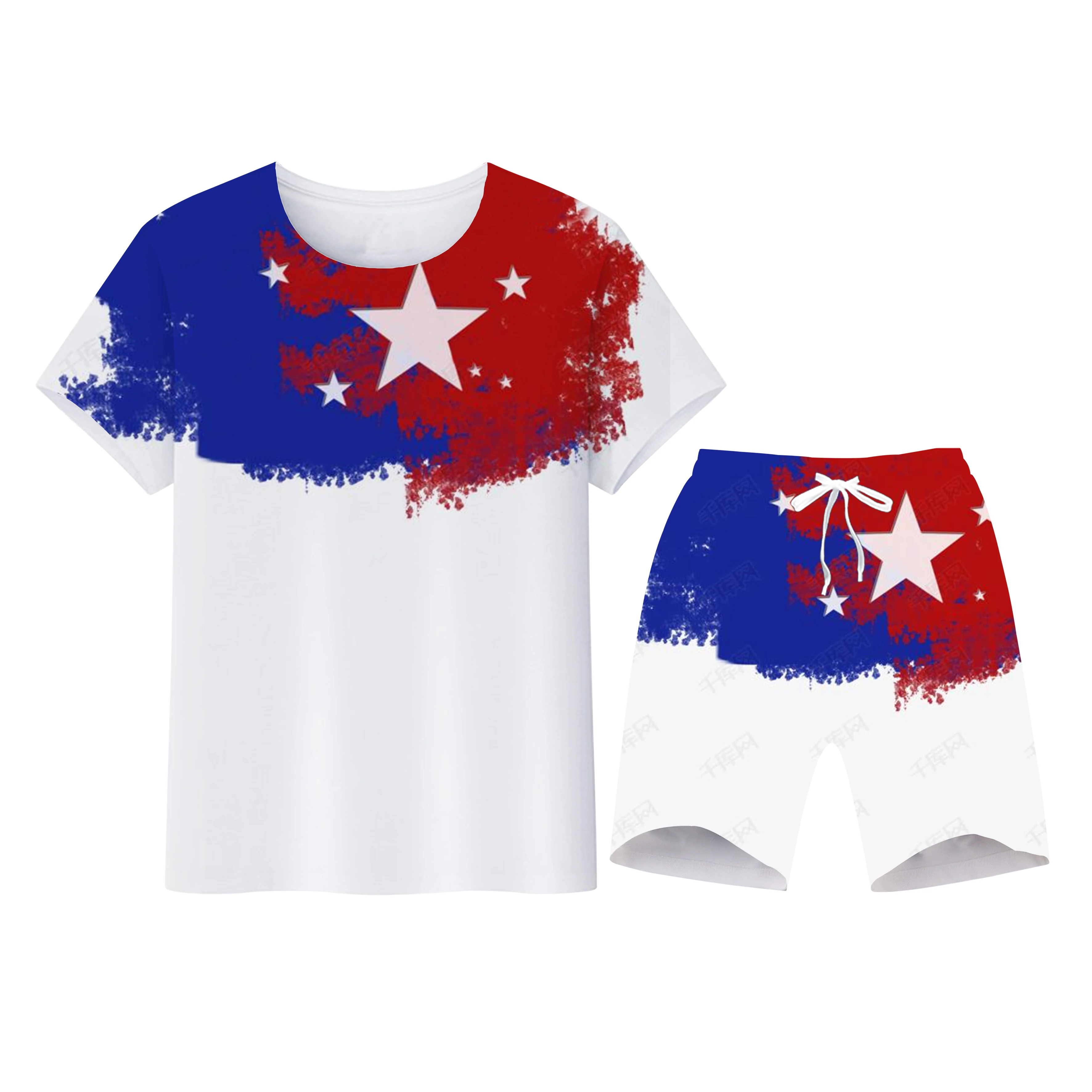 

2022 Summer Youth Trend Round Neck Pullover Lightweight Breathable Men's Short Sleeve 3D Printing Abstract Pattern T-Shirt Suit