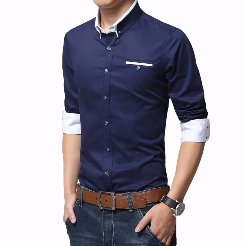 

M-5XL New Arrival Men Casual Business Shirt Long Sleeve Solid Color Cotton Mens Shirt Turn Down Collar Shirt Men