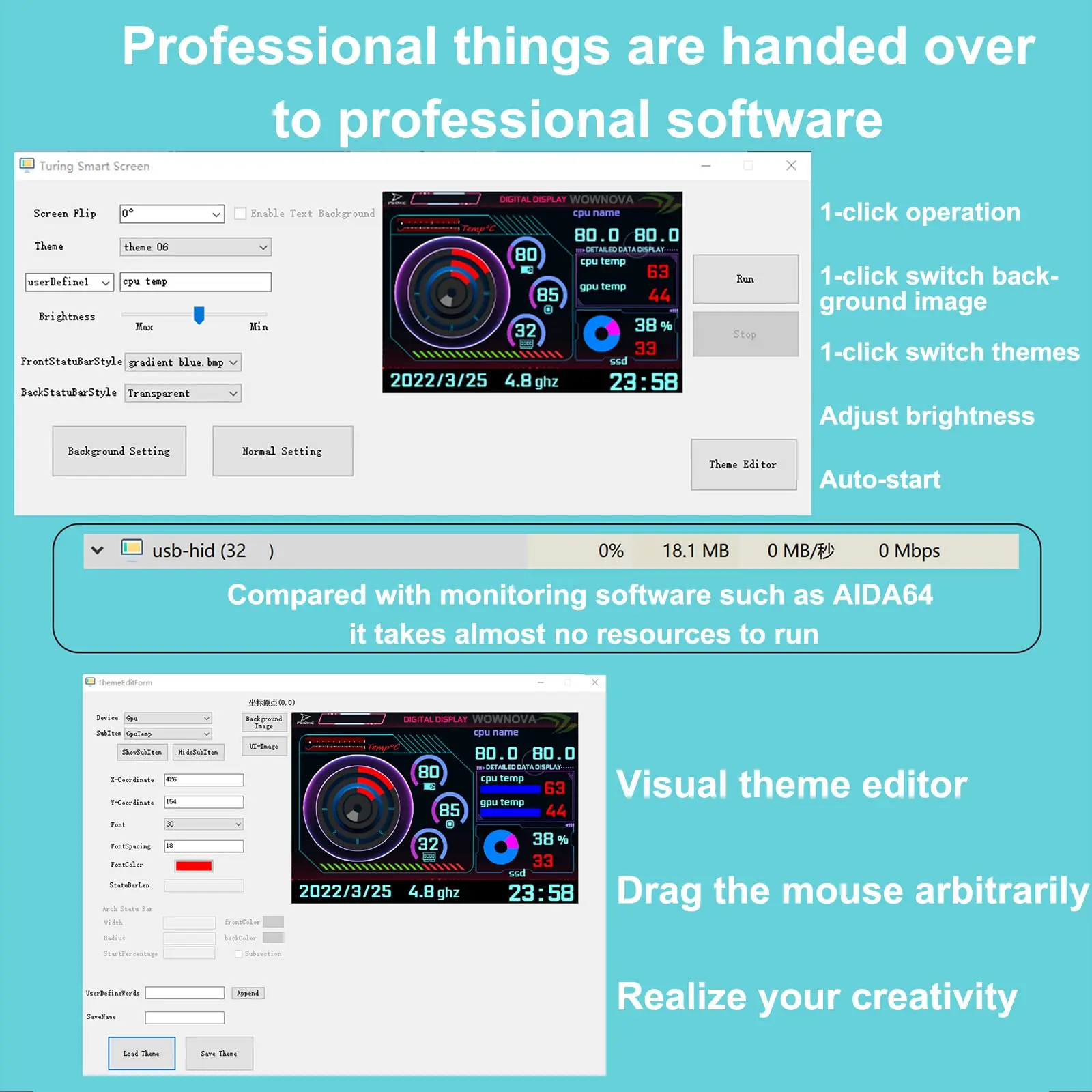 Монитор температуры компьютера дисплей панели сенсора ПК для ARGB дополнительный