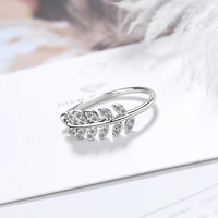 womens simple style finger rings shiny crystal branch leaf plant design opening design fresh ring charming ring accessory gifts