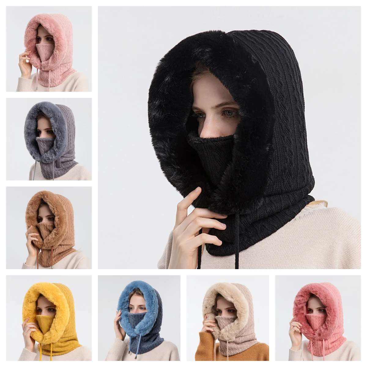 

Winter Beanie Hat For Women Knitted Cap Fleece Camping Outdoor Sports Thick Wool Neck Scarf Caps Mask Bonnet Hats