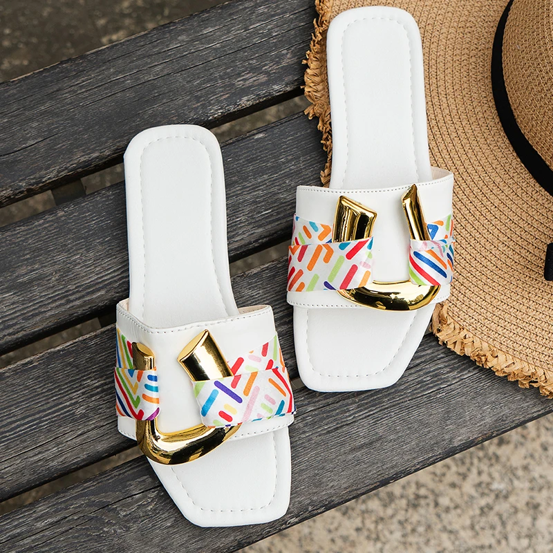Summer Slippers Women Flat Outdoor Street Sandals Women 2023 Fashion Korean Chain Beach Flip Flops Design Pink Plus Size 36-43