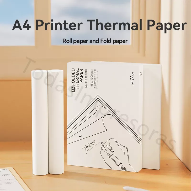 

PeriPage Mini A4 Printers Quick Dry and Long Time Storage Continuous Thermal Paper 100 Sheets Folded Thermal Paper Papel Termico