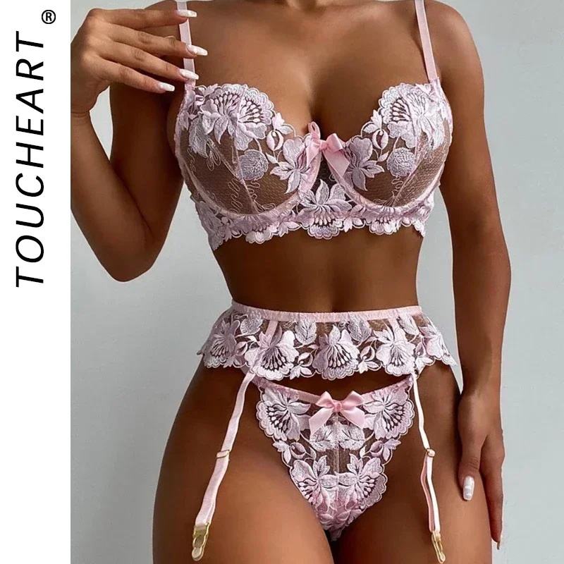 Toucheart комплект из трех предметов сексуальное женское белье с вышивкой и принтом в
