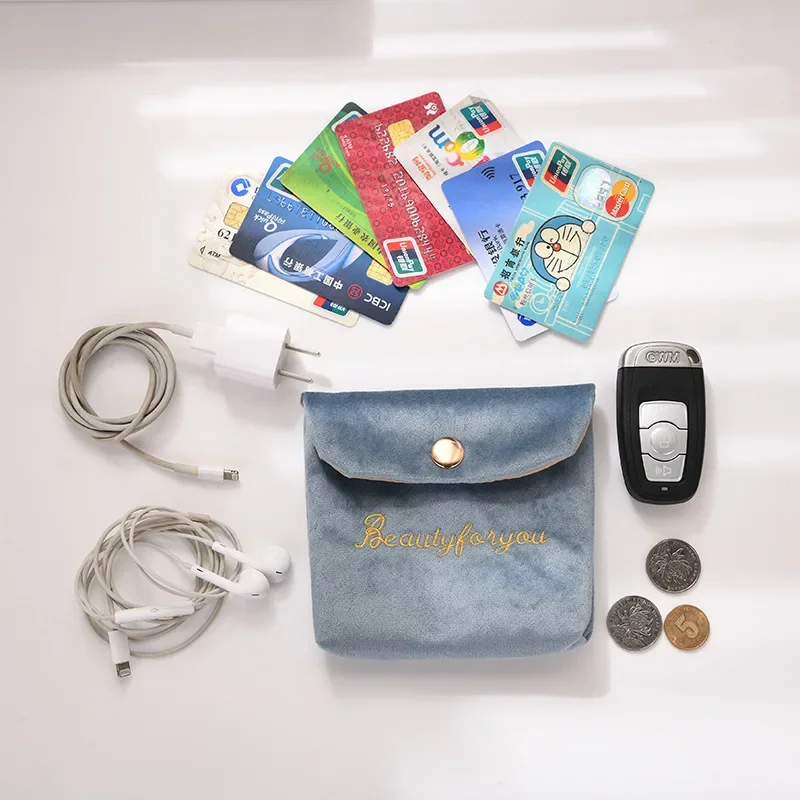 

Velvet Portable Cosmetic Bag Travel Mini Coin Money ID Card Lipstick Storage Case Women Sanitary Napkin Pad Packaging Pouch Bags