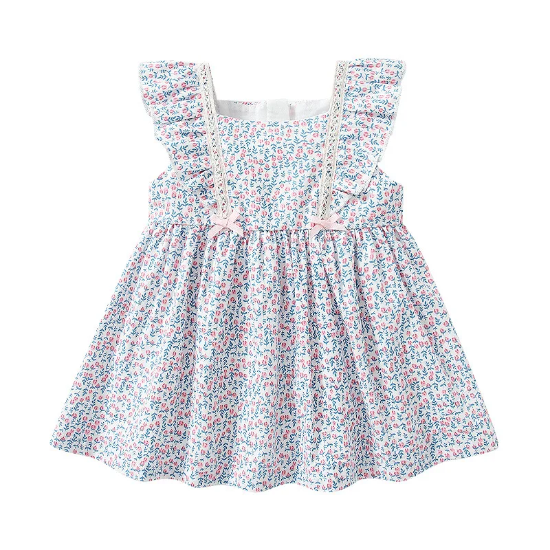 

Летняя Новинка, детская одежда с цветочным рисунком, платье принцессы с бантом, детское платье с летающими рукавами, мягкая удобная одежда д...