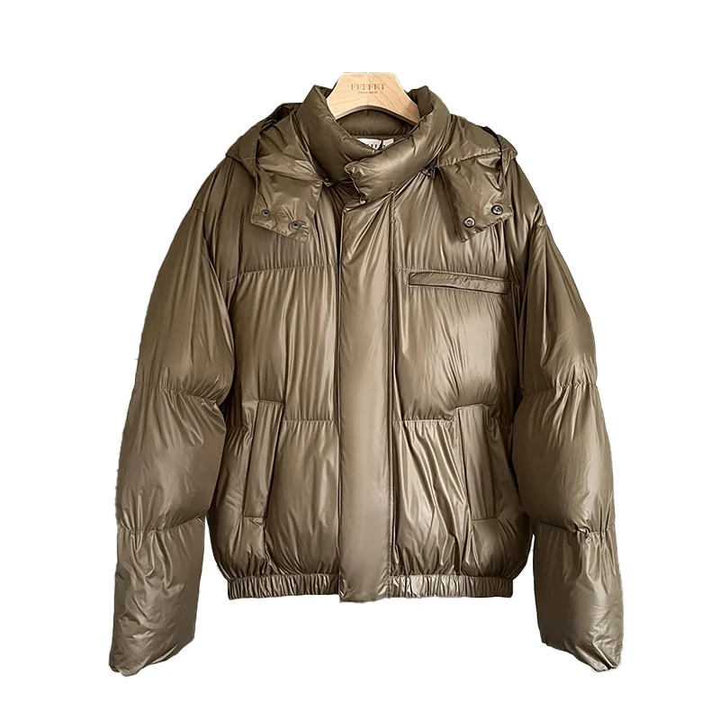 Winter Jacket Men Warm Fashion Thicken Bright Down Jacket Men Korean Loose Thick Hooded Short Coat Mens Parker Clothes M-XL