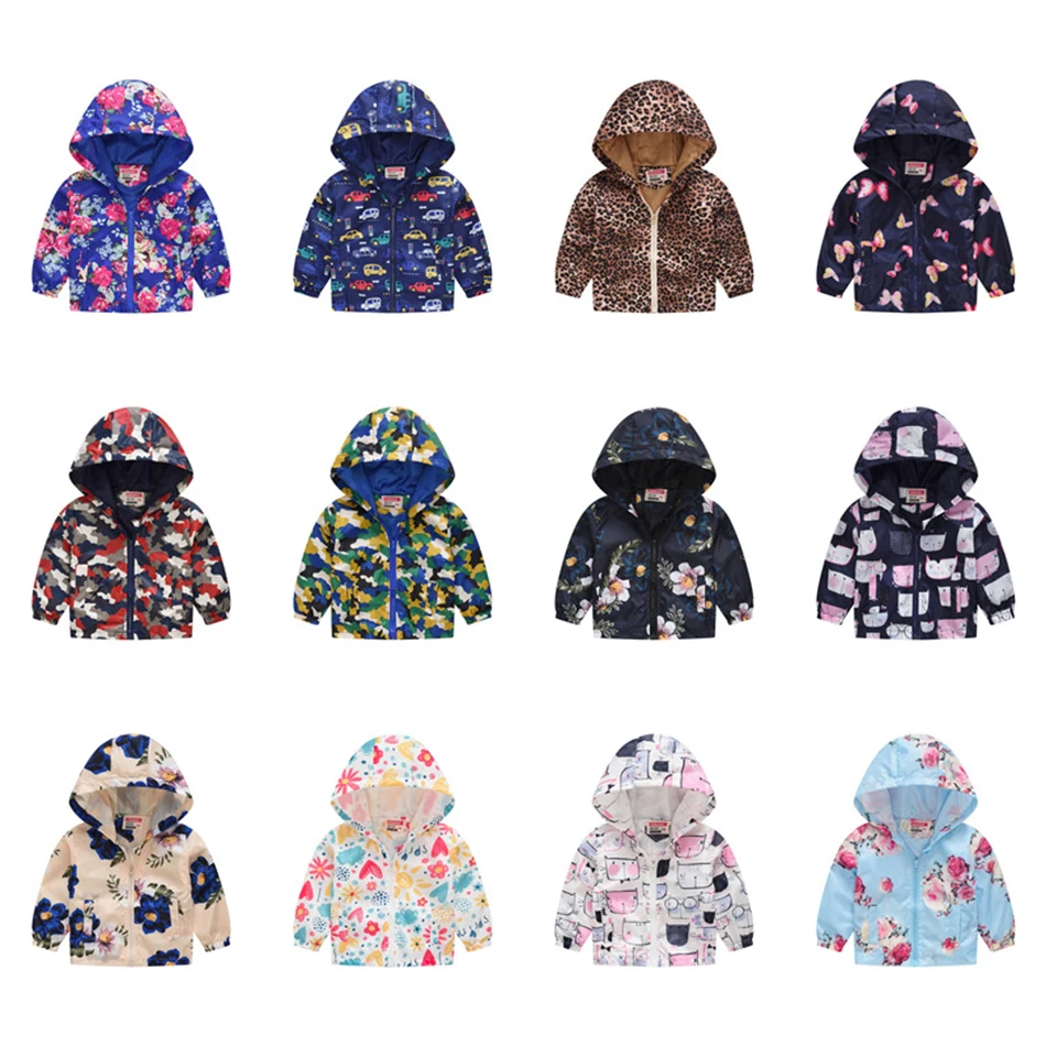 

2022 Spring Autumn Kids Clothes Boys Girls Jackets Children Hooded Zipper Windbreaker Baby Fashion Print Coat Waterproof Hoodies