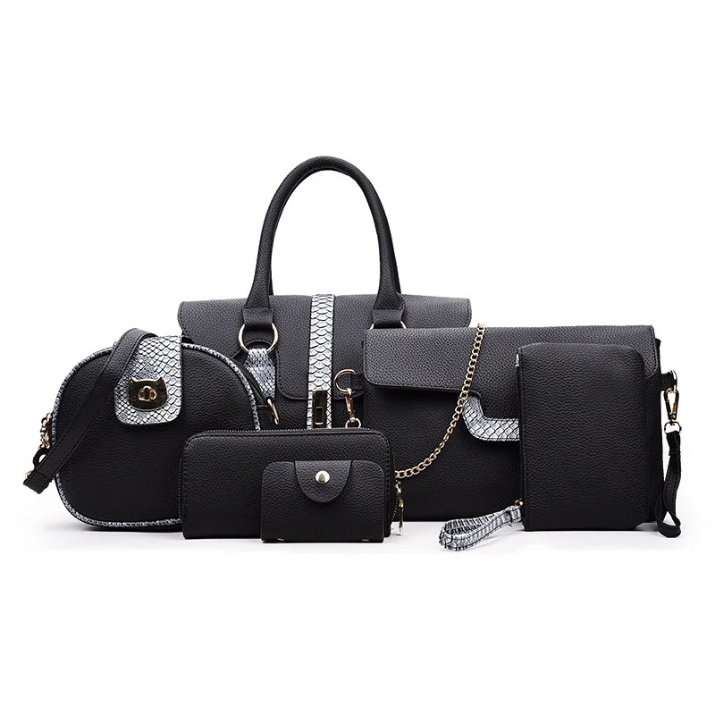 

6PCS/Set Colorful PU Leather Handbags Women Bag Set Famous Brands Tote Bag Lady's Shoulder Crossbody Bags Clutch Bag Women Pouch