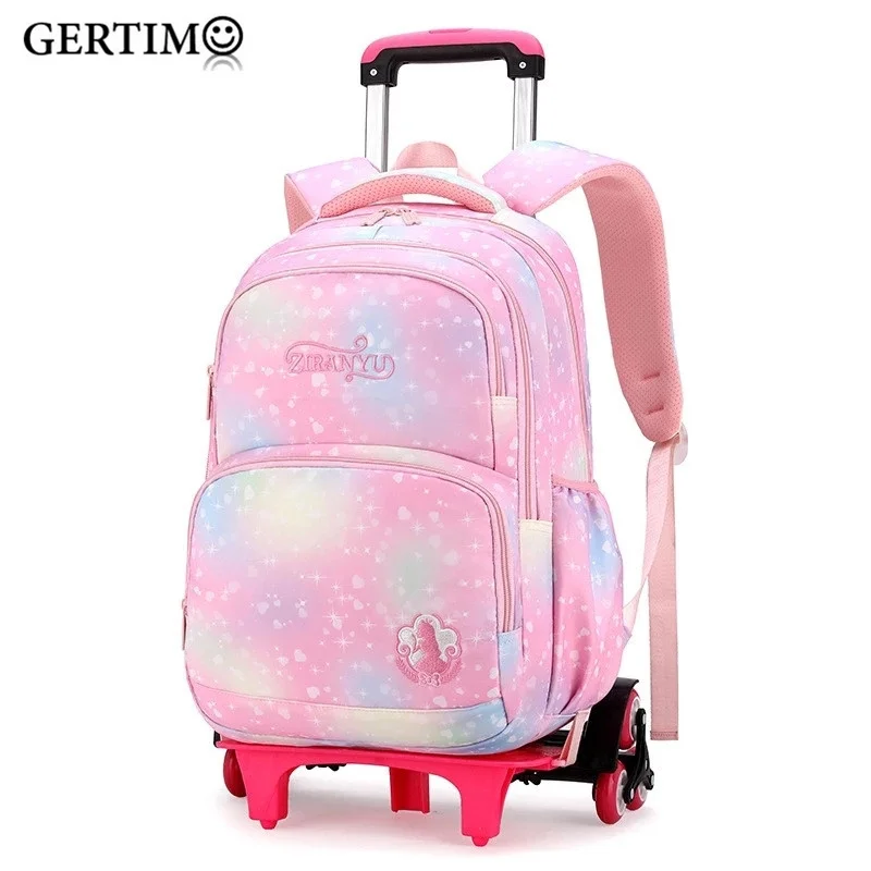 

Children Waterproof Orthopedic School Backpack with Wheels Elementary Schoolbag Detachable Trolley School Bags for Kids Girls