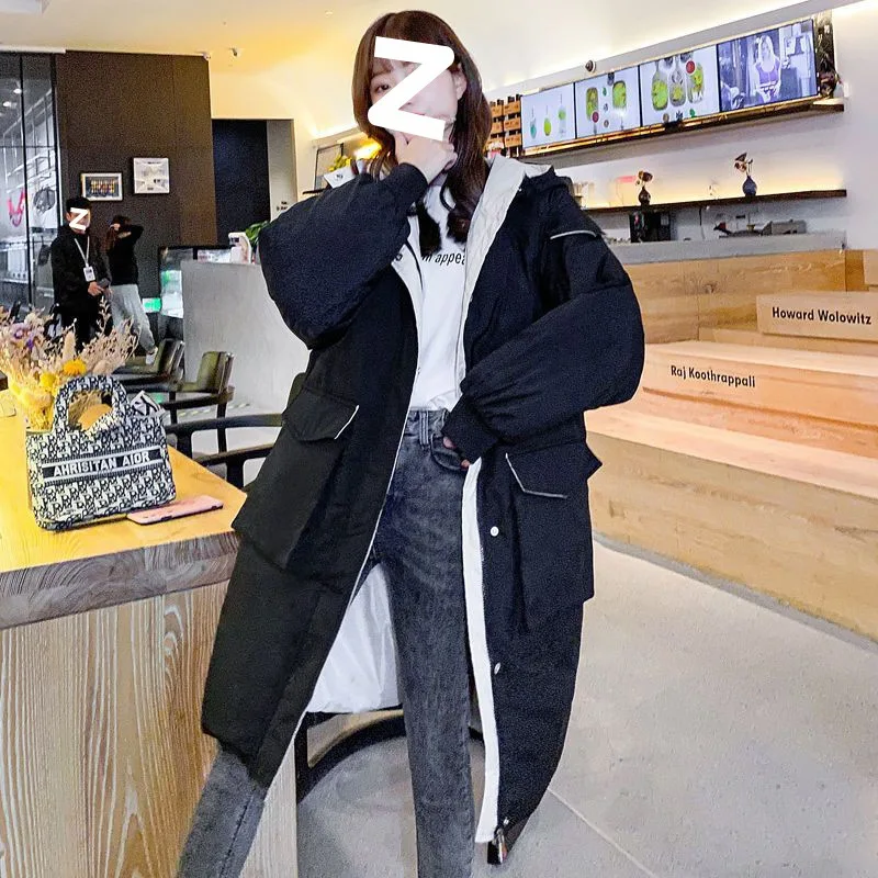 Down Cotton-padded Jacket Women Long Jacket Winter New Loose Plus Size Hooded Padded Warm Cotton-padded Coat for Women