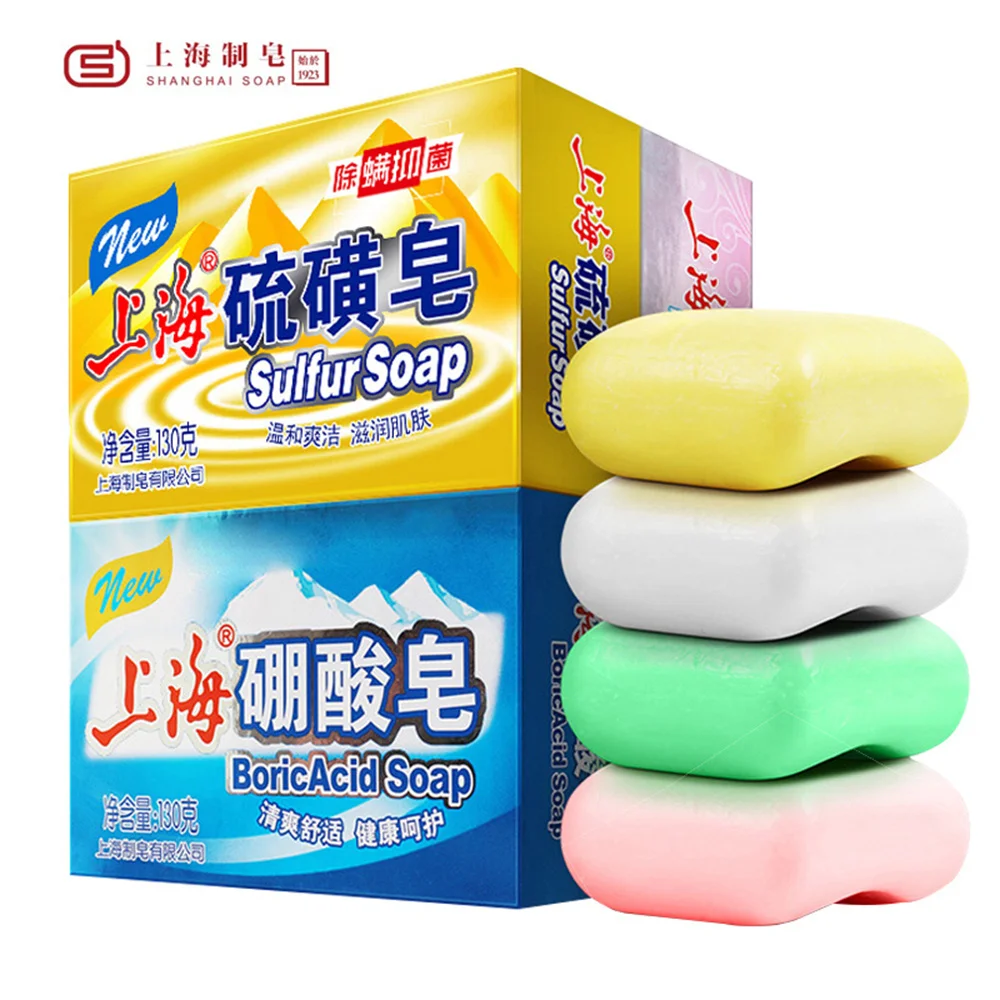 4pcs Shanghai Soaps Sulfur Soap Boric Acid Soap Aloe Soap Moisturizing Soap Cleansing Soap Bath Soap Acarid Elimination 130g