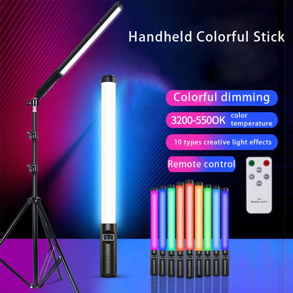 RGB Light Stick Wand With Tripod Stand Handheld Tube Light 10 Modes 2500mAh Photography Lighting Fill Lamp For Youtube Video