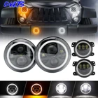 E-mark 7-дюймовые светодиодные фары ближнего и дальнего света DRL белыйжелтый ореол 4-дюймовые светодиодный Противотуманные фары Янтарный сигнал поворота для Jeep Wrangler JK LJ Tj