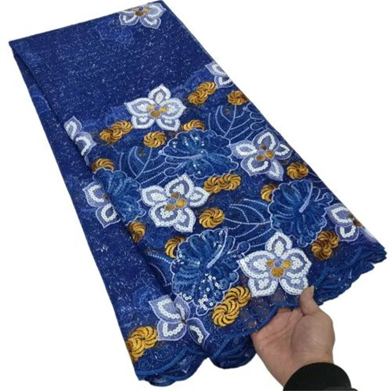 

2023 Latest Embroidery African Sequins Lace Fabric 5 Yards High Quality Nigerian Women Wedding blue French Tulle Lace Material