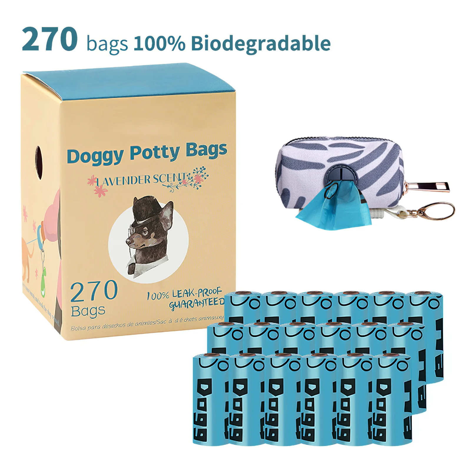 

18 Rolls Paw Printing Dog Poop Bag 270 Pieces Large Cat Waste Bags Doggie Outdoor Leak-proof Home Clean Refill Garbage Bag