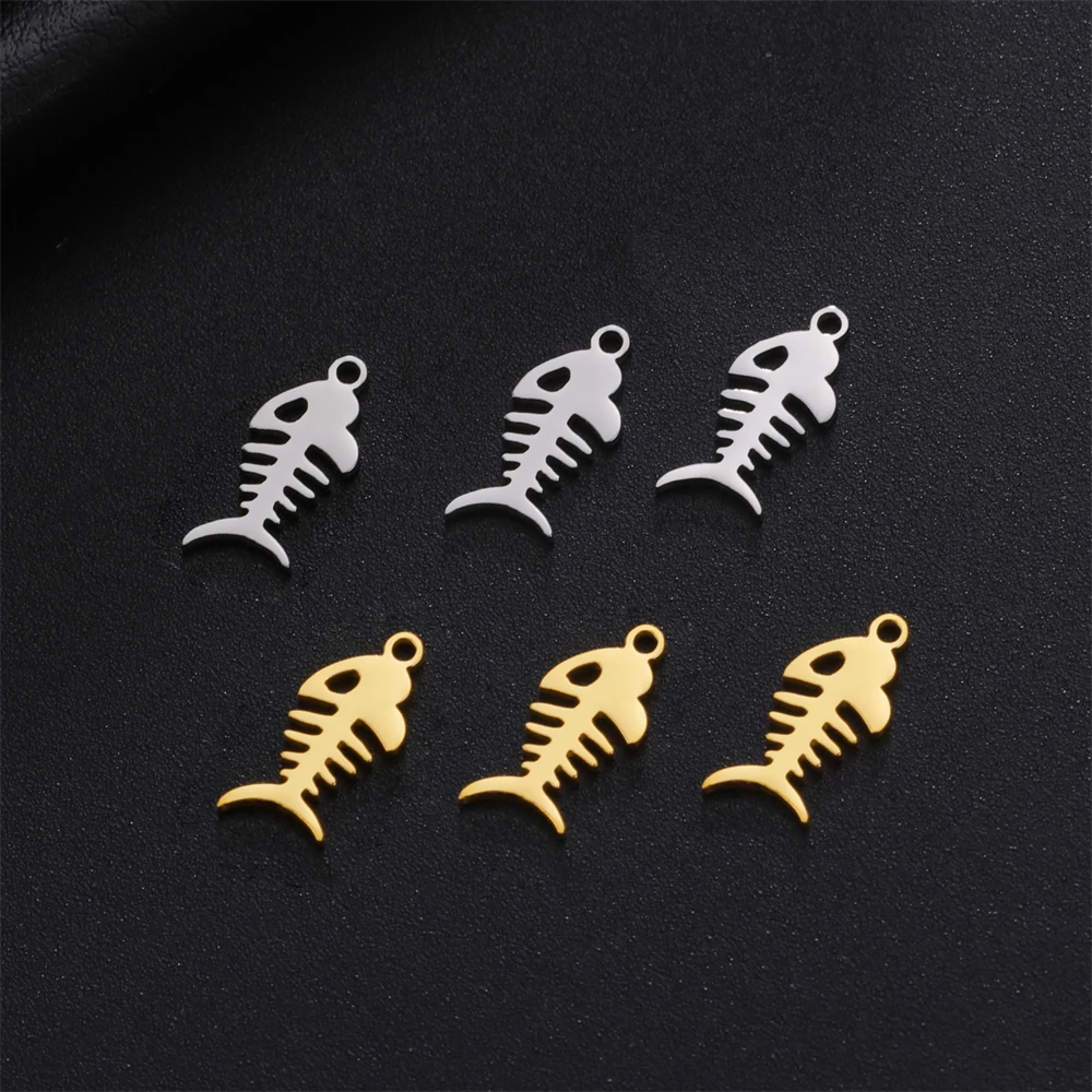 

5pcs/Lot Diy Fishbone Pendants Wholesale Handmade Necklaces Accessories Stainless Steel Bracelets Tiny Charms For Jewelry Making