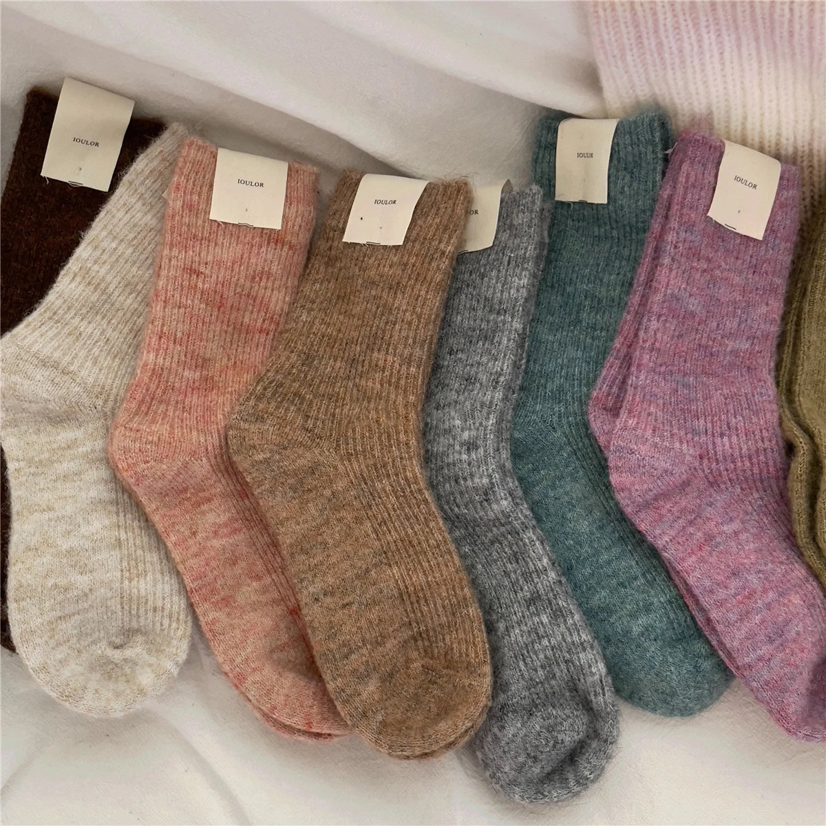 Autumn Winter Thermal Thicken Wool Women Long Socks  Solid Color Cashmere Warm Japanese Knitting Harajuku Home Boot Stockings
