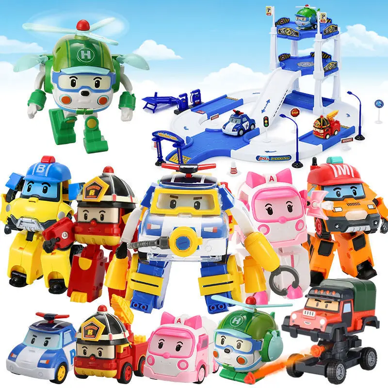 

6pcs/Set Silverlit Roboca Korea Transformation Robot Poli Amber Roy Car Model Anime Action Figure Poli Toys For Children Gifts