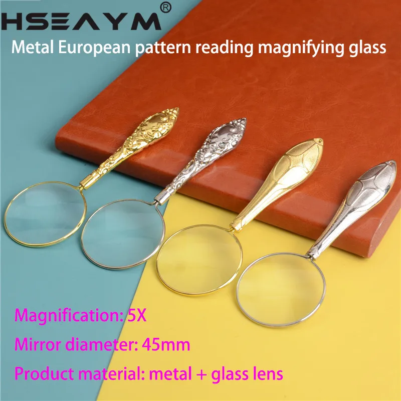 

5X Handheld Magnifier Exquisite Embossed Pattern Metal Glass Mirror Loupe Repair Magnifying Glass Elderly Reading Phone Screen