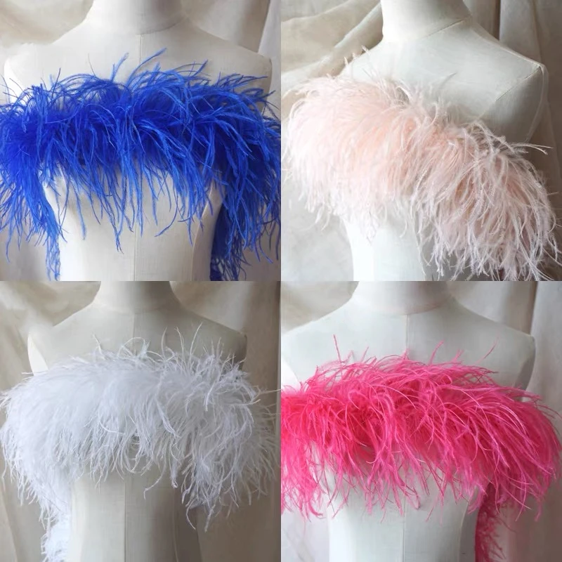 

2Meter Natural Feathers Boa Pink 6ply Fluffy Ostrich Feather Boa Dyed Various Party Clothing Decoration Plume Scarf Crafts