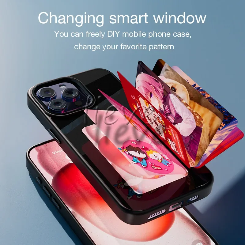 Fashion Nfc Function Case For iPhone 16 15 14 13 12 11 Pro ProMax DIY E Ink Screen Phone Cover Cartoon Battery Free