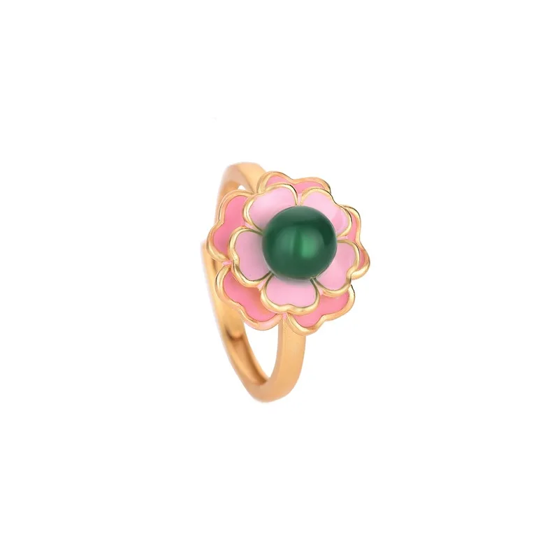 

Cute Green Pink Flower Ring for Women Elegant Chinese Fashion Jewelry Accessories for Female Gifts Charm Anillos Mujer Wholesale
