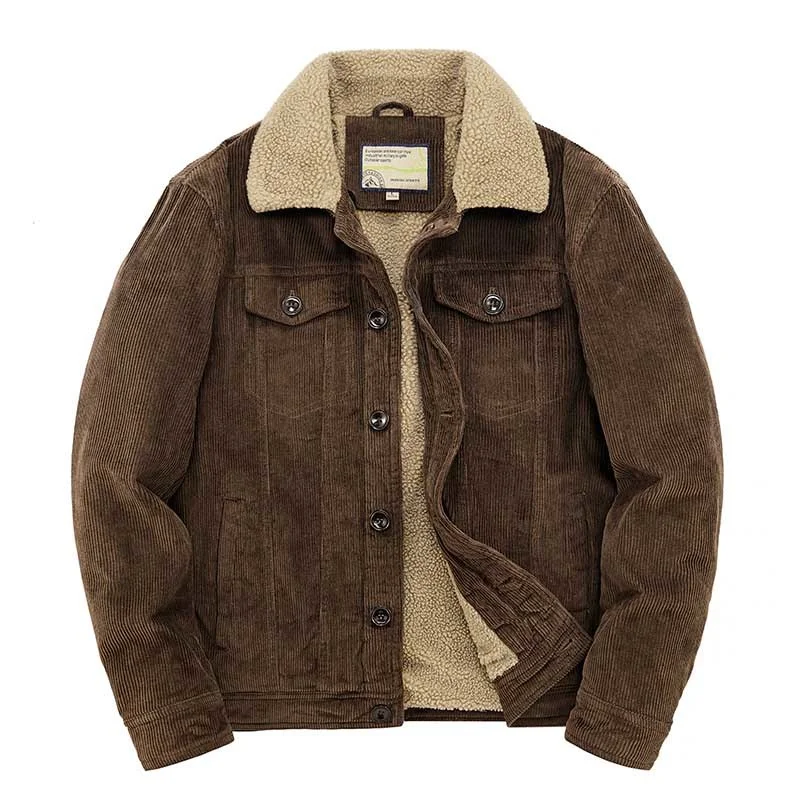 

Mcikkny Men Winter Fleece Corduroy Jackets Fur Collar Thermal Outwear Top Clothing For Male Size M-5XL Thermal