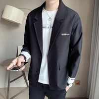 korean patchwork embroidered blazer for men 2022 loose casual suit jacket streetwear social party men clothing terno masculino