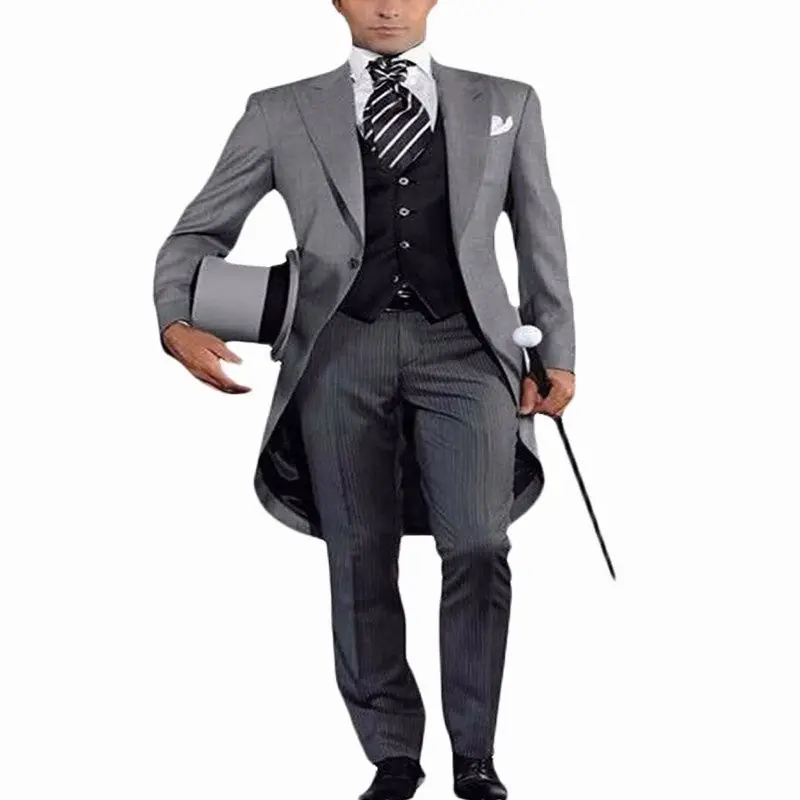 

Italian gentleman style Wedding Man Long tail coat Groom Prom Tuxedos Formal Mens Suits terno masculino (Jacket +Pants +Vest)