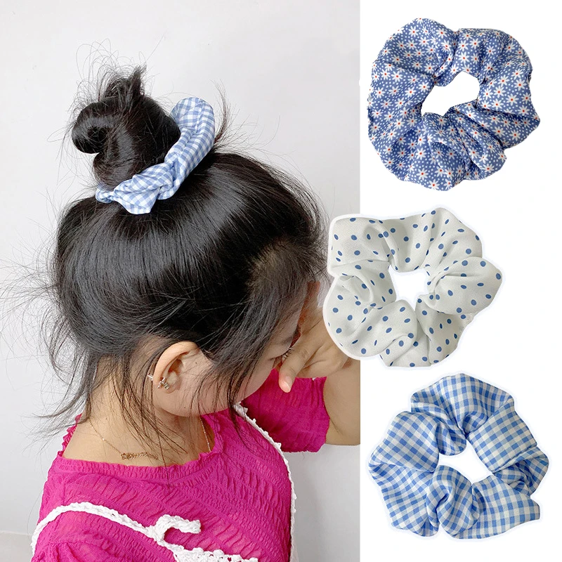 

Sweet Blue Woman Hair Scrunchie Polka Dots Plaid Flowers Print Hair Ties Head Rope Hair Bands Summer 2023 Haargummis Damen
