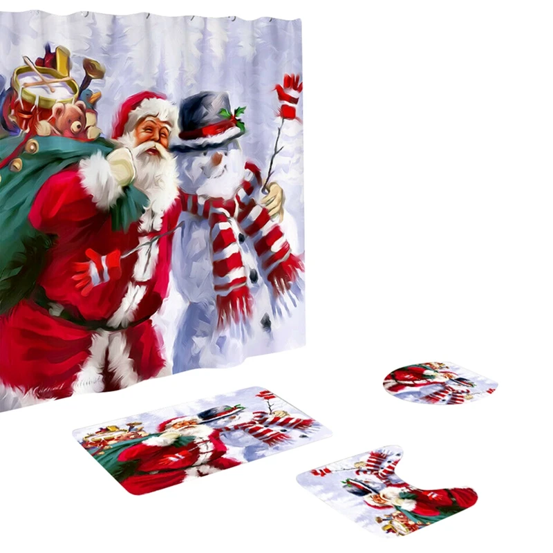 

Merry Christmas Santa Bathroom Rug Set Bathroom Mat Rug Christmas Toilet Cover Bath Mat Festival Decor