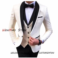 suit for men groom wedding tuxedo white 3 piece business suit jacket pants vest formal outfit conjuntos de chaqueta