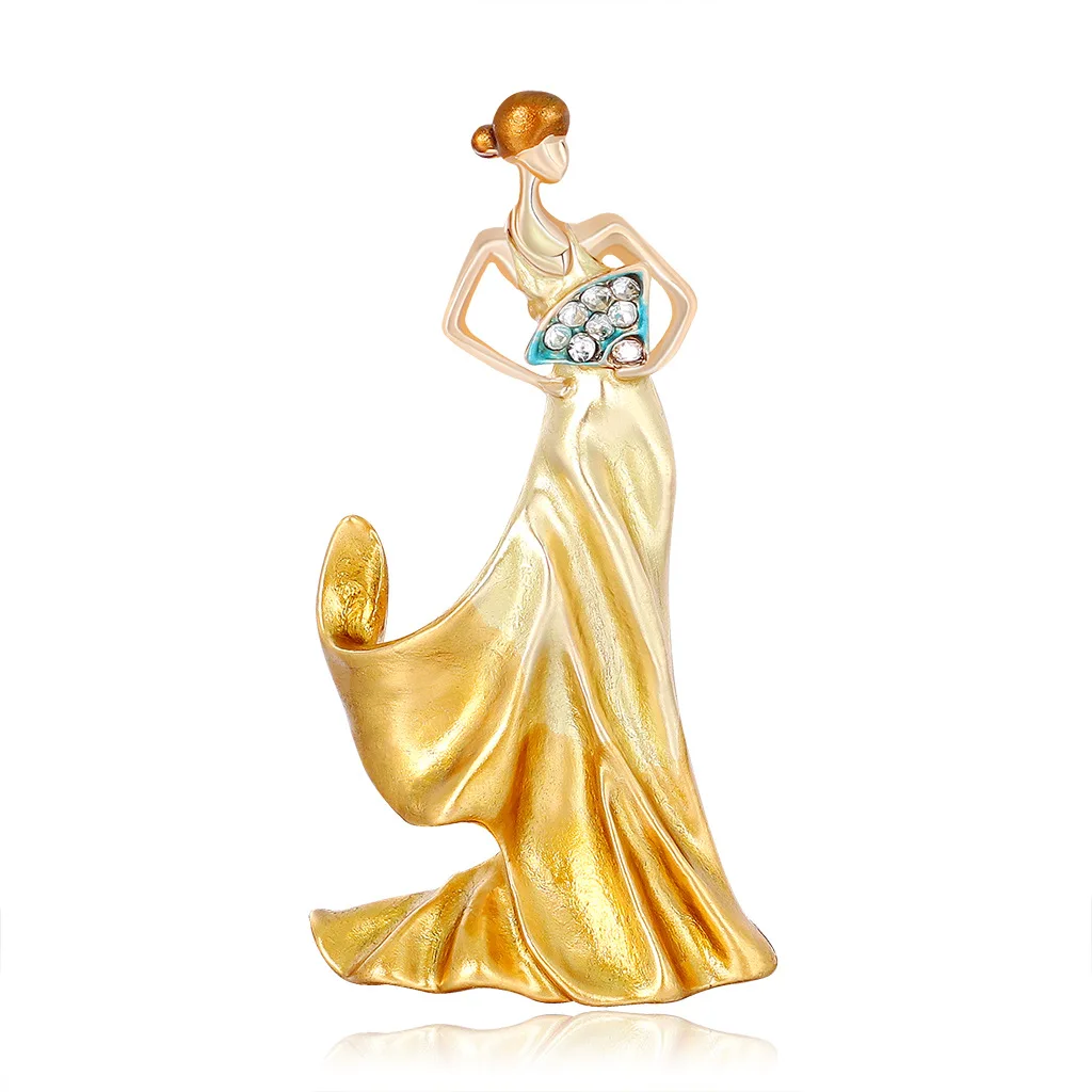 

TULX Enamel Dress Dancing Girl Brooches For Women Holding Fan Dancer Lady Brooch Pins Clothes Accessories Wedding Jewelry