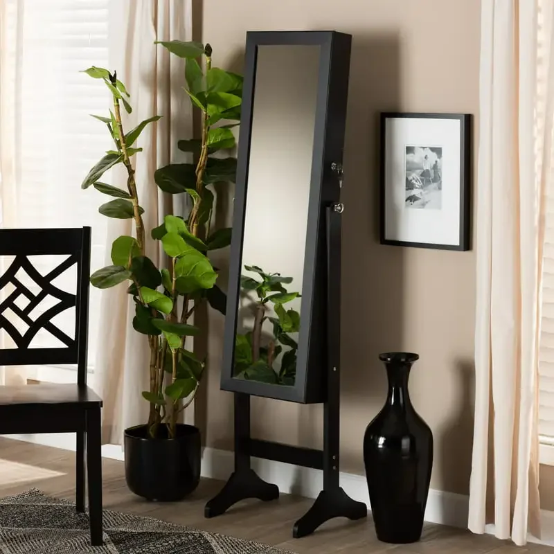 

Ryoko Modern and Contemporary Black Finished Wood Jewelry Armoire with Mirror