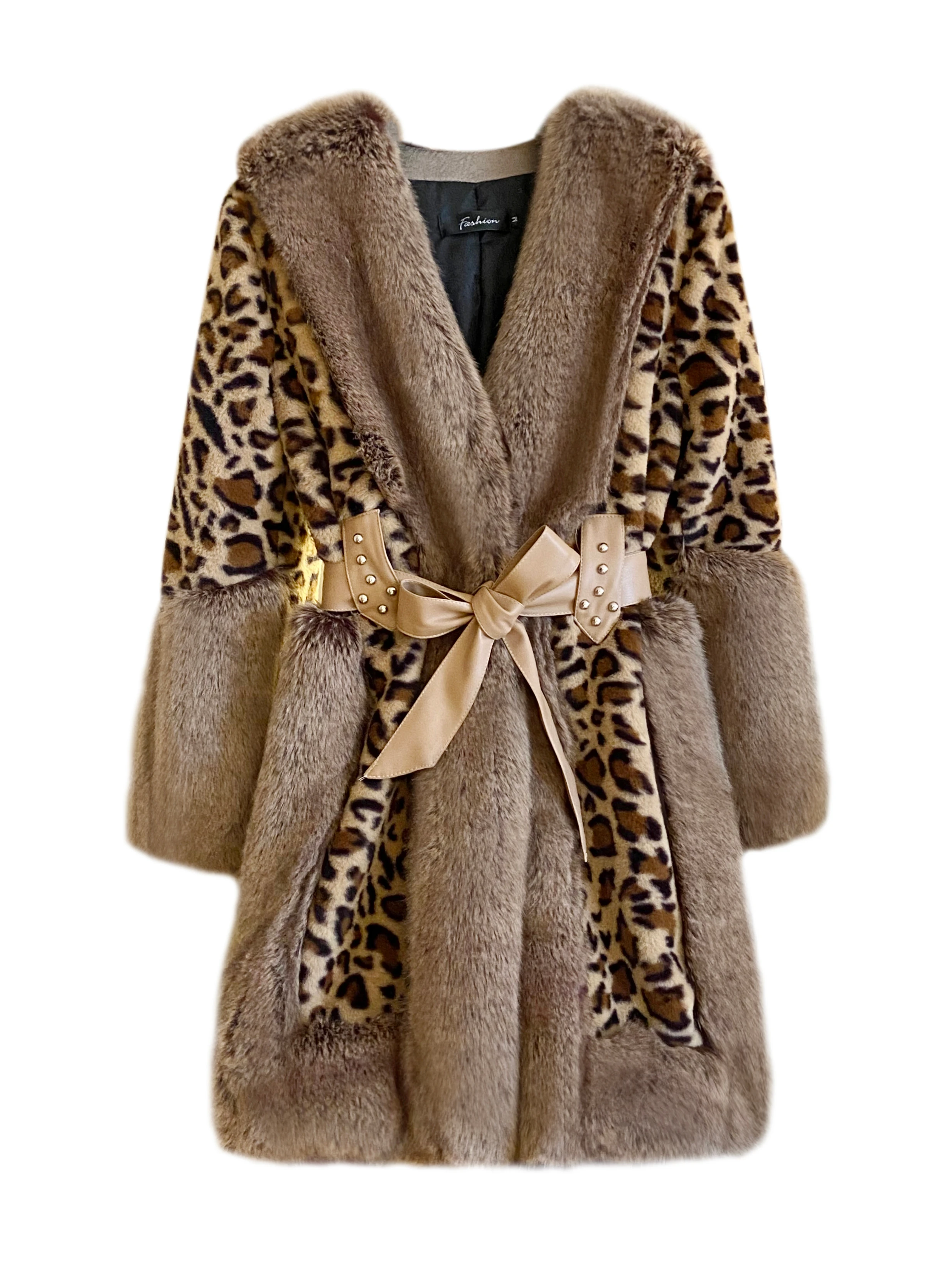 2022 New Fall Winter Coat Women's Mid-Length Fur Collar Thickened Warm Leopard Fur Jacket Korean Lace-up Fur Overcoat Femininas