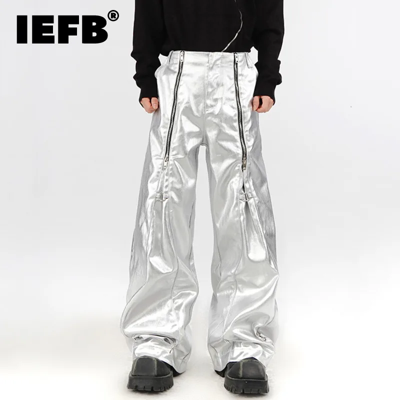 

IEFB Niche Deconstructed Zipper Design Male Straight Trousers Metal Embellishment Rcasual Leather Pants High Street 2023 9A6306