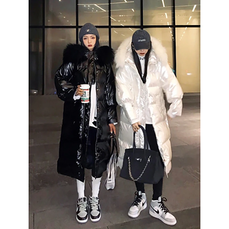 

Женский пуховик х/б, с большим воротником, свободного покроя