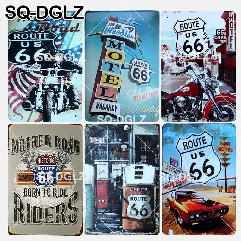 

New Mother Road Tin Sign RIDERS Metal Crafts Route 66 Hotel Painting Plaques Art Poster Pub Bar Cafe Man Cave Wall Decor Sticker