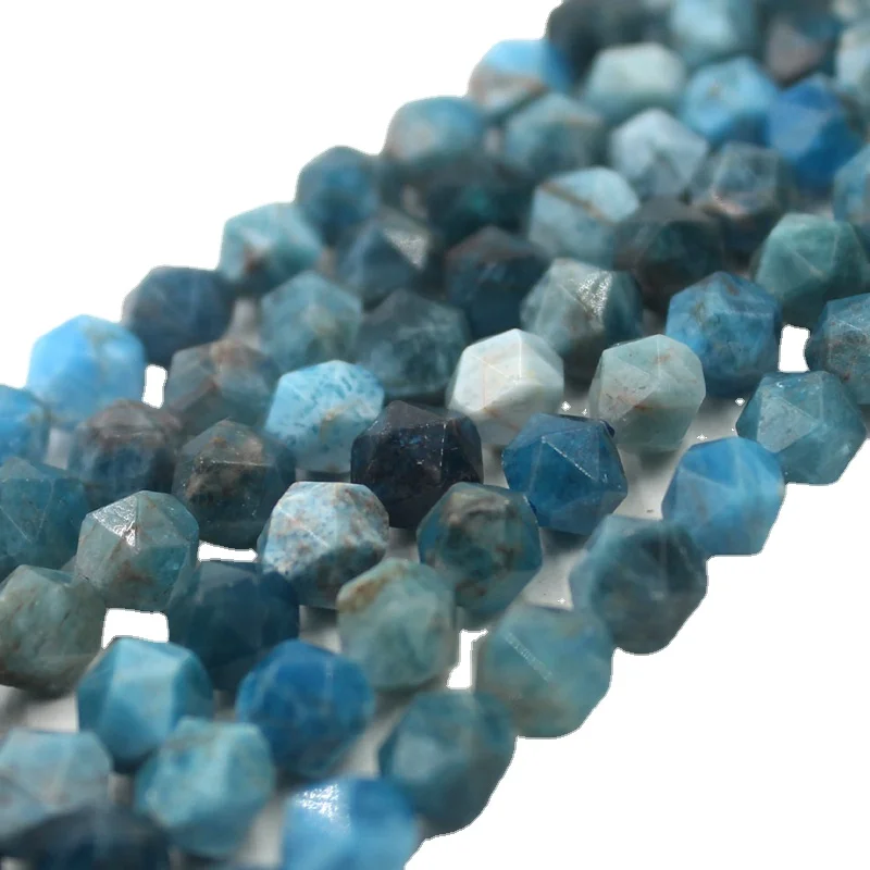 

Free Shipping 8mm Faceted Round Polygonal Apatite Blue Stone Gems Natural Stone Wholesale Beads Strand 15"