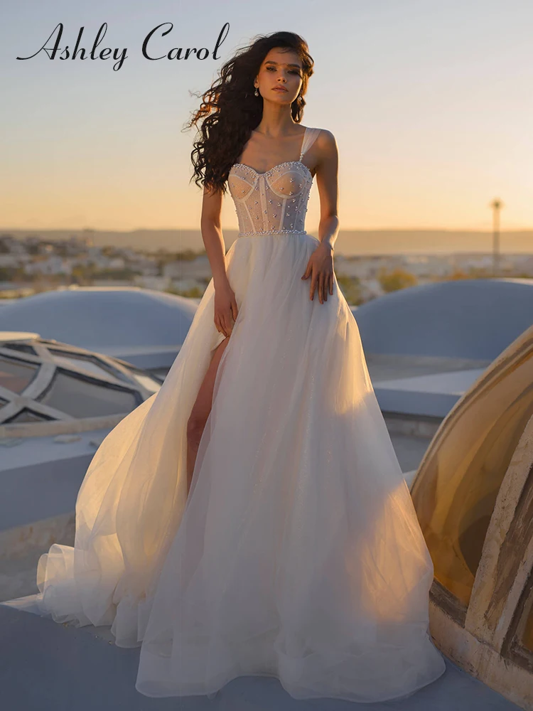 

Женское свадебное платье-трапеция Ashley Carol, свадебное платье на тонких бретельках с жемчугом, 2024